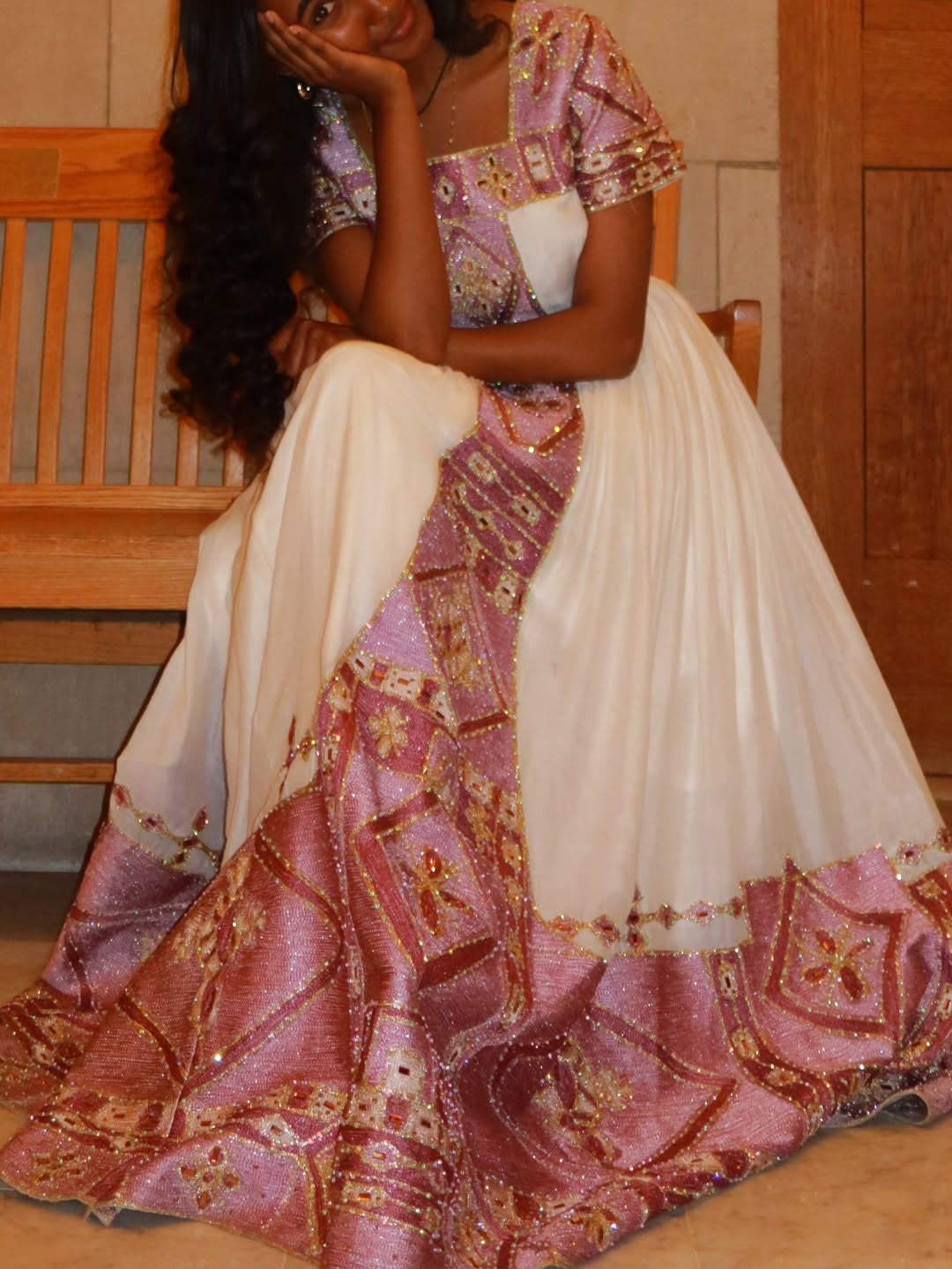 Elegant Purple Habesha Wedding Dress with Traditional Embroidery for bridals