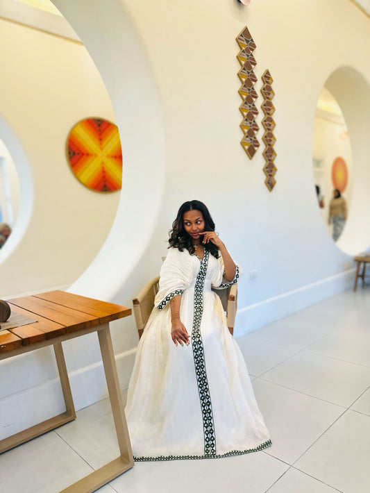Black Ethiopian Dress with Traditional Embroidery for Formal Cultural Events