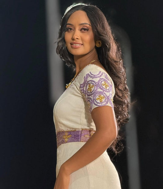 Purple Mermaid Habesha Dress – Fitted Ethiopian Outfit for Weddings, Parties, and Special Occasions