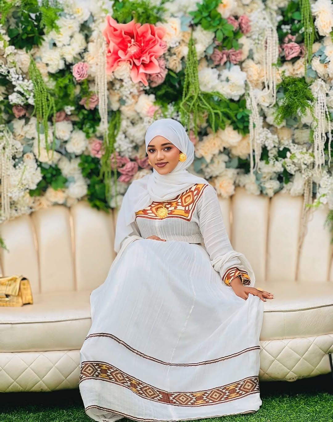 Gold Ethiopian Traditional Dress – Handcrafted Cultural kemis with Wide Tibeb Embroidery and Elegant Silhouette for Luxury Weddings & Heritage Celebrations