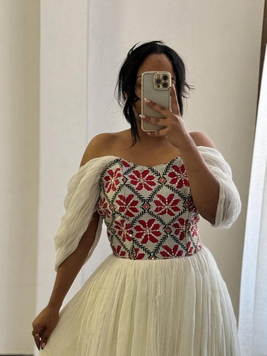 Red Habesha Kemis – Hand-Woven Ethiopian Cultural Attire for Weddings & Special Occasions