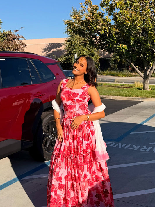 Red Chiffon Habesha - Chiffon Blend Hand-Stitched Cultural Trim for Special Occasions
