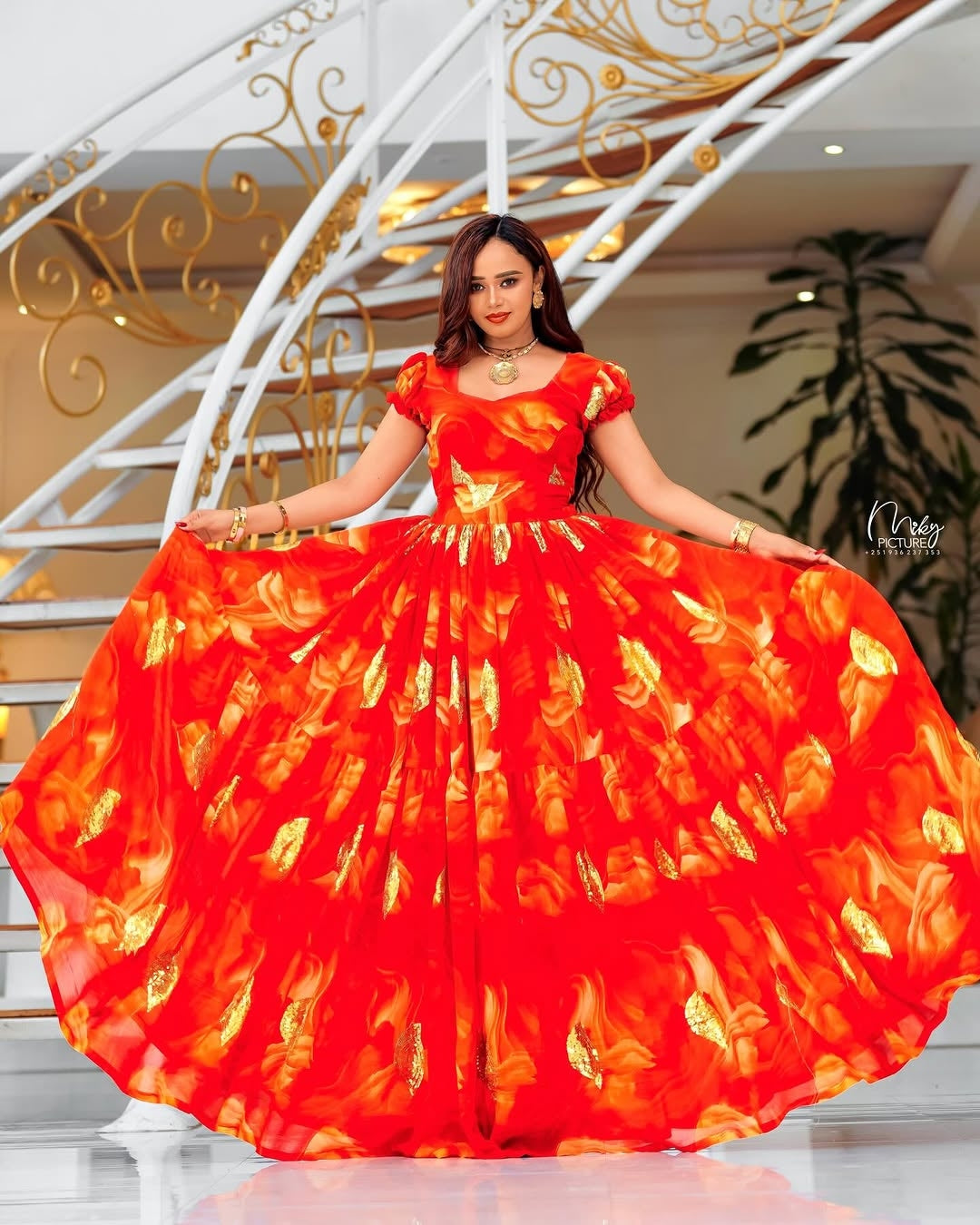 Bold Red Chiffon Habesha Outfit with Lightweight Fabric and Refined Traditional Touches for Special Events and Cultural Ceremonies