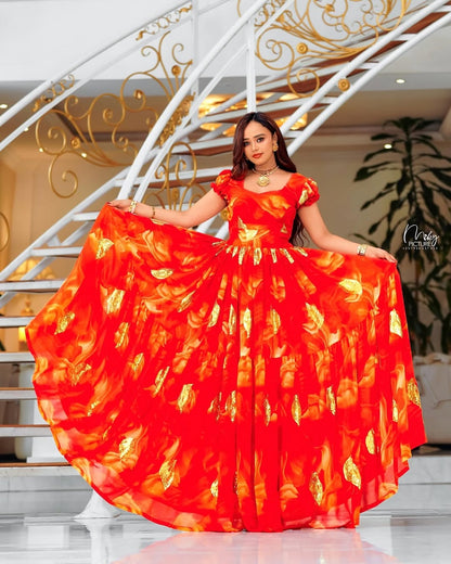 Bold Red Chiffon Habesha Outfit with Lightweight Fabric and Refined Traditional Touches for Special Events and Cultural Ceremonies