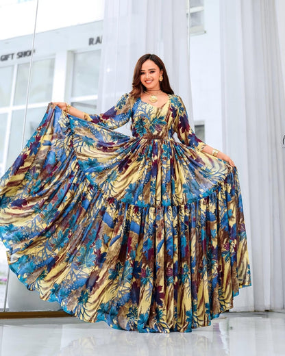 Green Elegant chiffon dress – Ethiopian Habesha Dress with Handmade Details