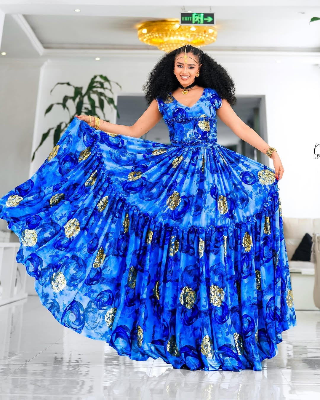 Blue Habesha Chiffon Dress – Lightweight Ethiopian Shifon for Weddings