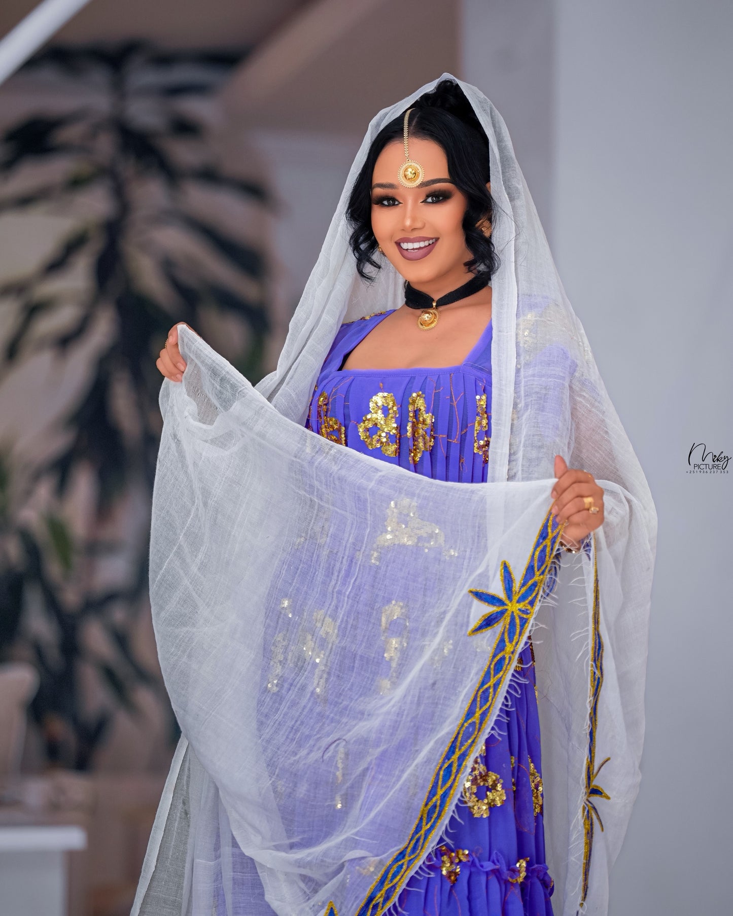 Purple Habesha Chiffon with Long Sleeves – Cotton kemis Cuffs for Church