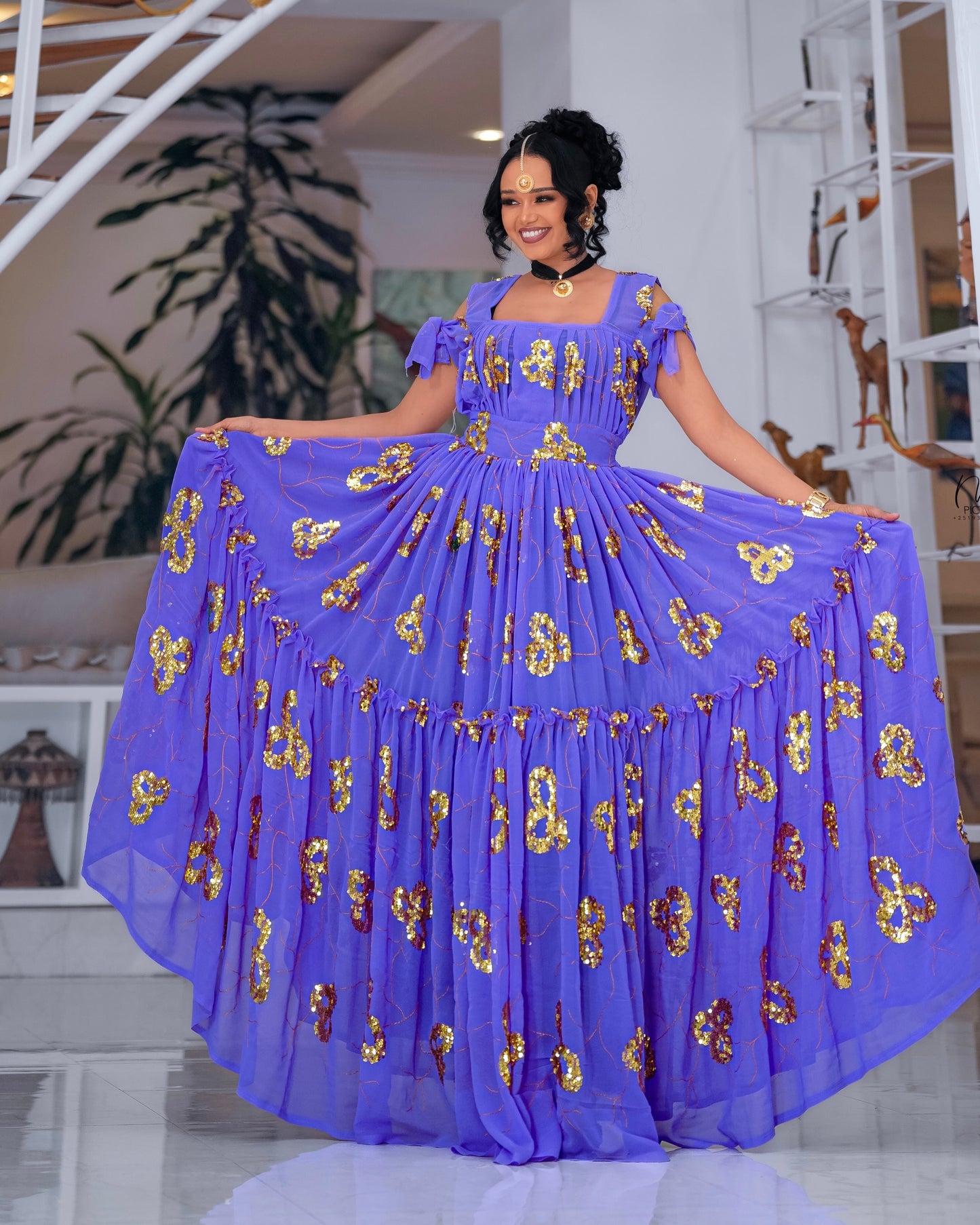 Purple Habesha Chiffon with Long Sleeves – Cotton kemis Cuffs for Church