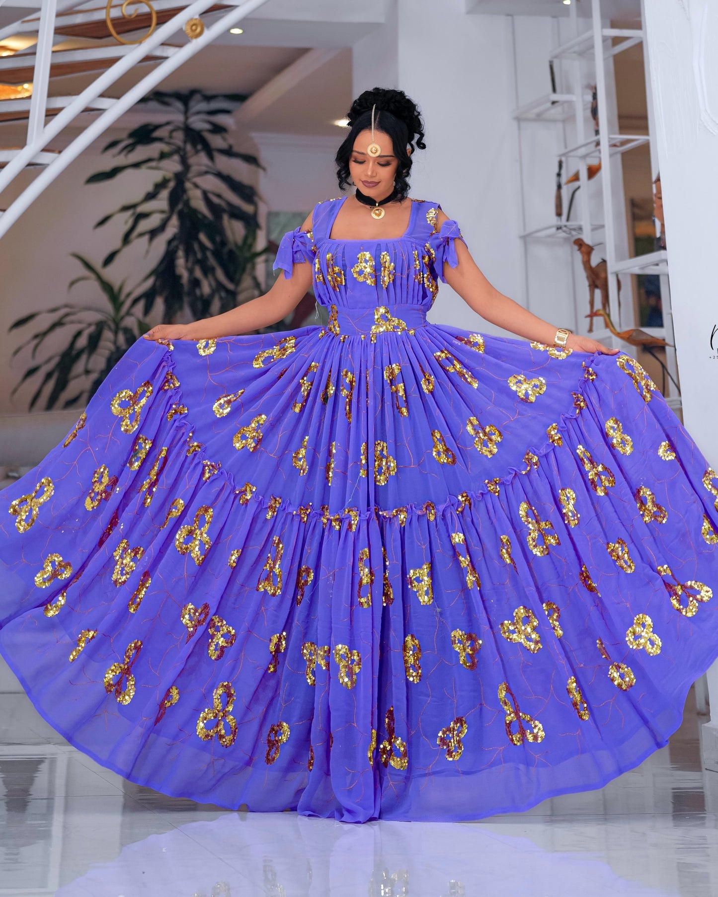 Purple Habesha Chiffon with Long Sleeves – Cotton kemis Cuffs for Church