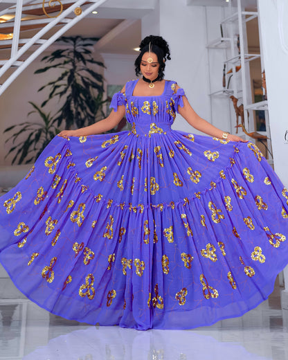 Purple Habesha Chiffon with Long Sleeves – Cotton kemis Cuffs for Church