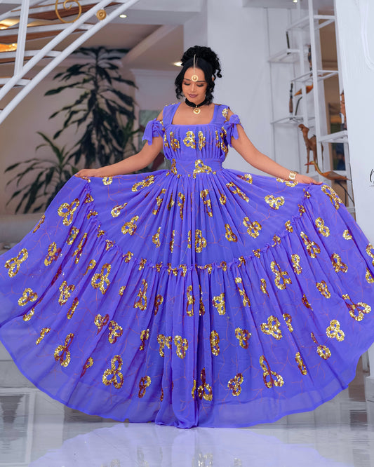 Purple Habesha Chiffon with Long Sleeves – Cotton kemis Cuffs for Church
