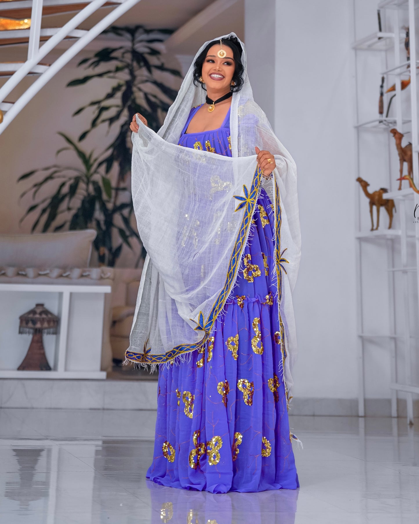 Purple Habesha Chiffon with Long Sleeves – Cotton kemis Cuffs for Church