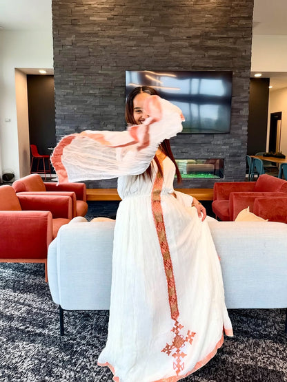 Red Modern Habesha Zuria – Bold Contemporary Ethiopian Dress