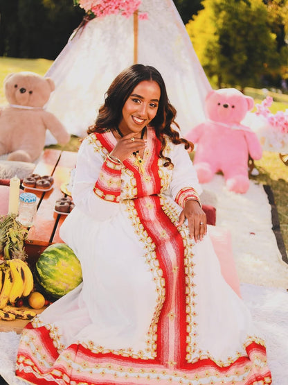 Red Habesha Libs – Vibrant Ethiopian Traditional Dress for Women Who Appreciate Cultural Pride and Modern Elegance