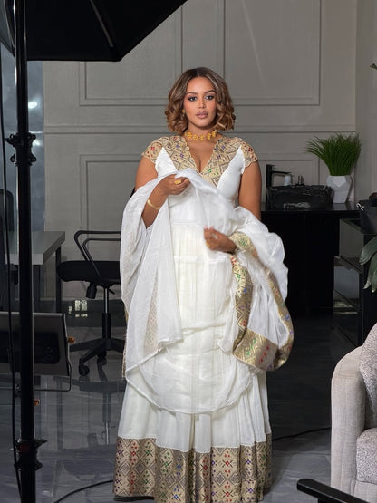 Turquoise Bridal Ethiopian Kemis – Habesha Dress for special ocassion