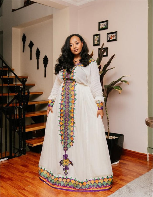 Women's White Traditional Cotton Habesha Dress for Melse | Traditional Eritrean Zuria for Celebrations