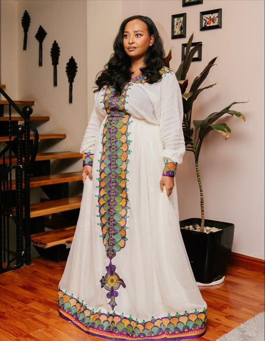 Women's White Traditional Cotton Habesha Dress for Melse | Traditional Eritrean Zuria for Celebrations