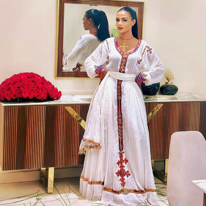 Women's Red Handwoven Cotton Habesha Zuria for Cultural Events | Modern Cultural Evening Wear