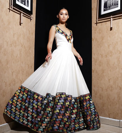 Classic Habesha Kemis – Handwoven Ethiopian Traditional Dress with Detailed Tilf Embroidery Design
