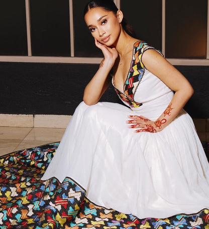 Classic Habesha Kemis – Handwoven Ethiopian Traditional Dress with Detailed Tilf Embroidery Design