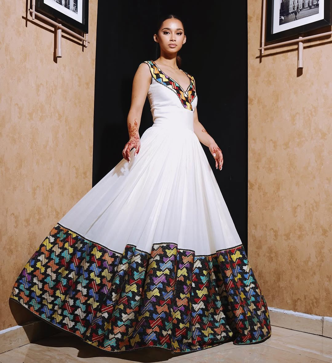 Classic Habesha Kemis – Handwoven Ethiopian Traditional Dress with Detailed Tilf Embroidery Design