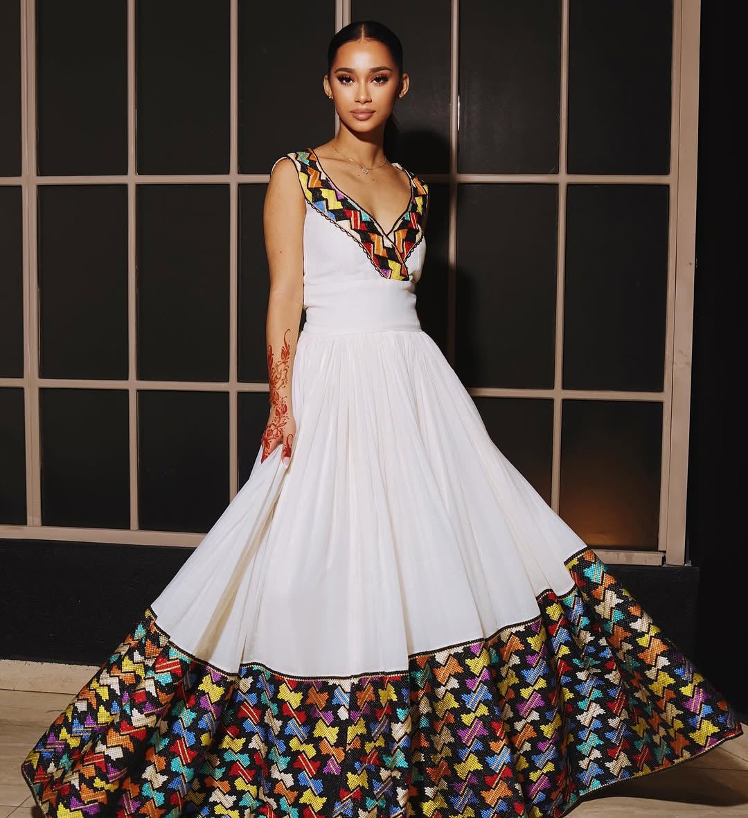 Classic Habesha Kemis – Handwoven Ethiopian Traditional Dress with Detailed Tilf Embroidery Design