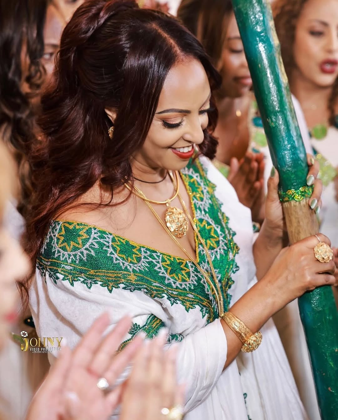 Emerald Green Habesha Kemis – Luxury Tilf Ethiopian Traditional Dress for Shemgelena