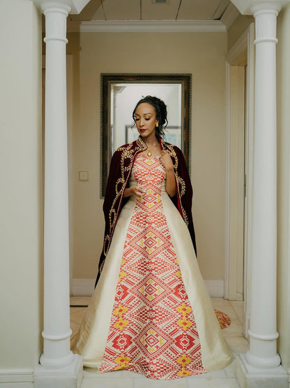 Luxury Habesha Wedding Set with Kaba – Bride & Groom Matching Kemis, Suit & Kaba by Tsehaye Mehari
