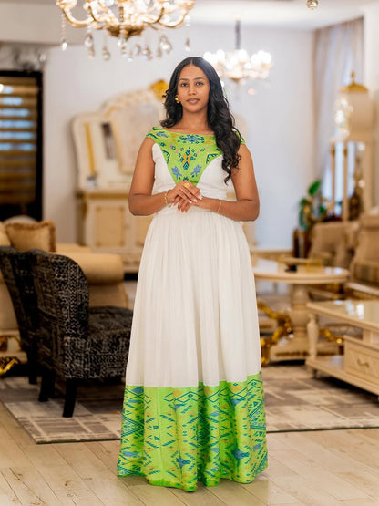 Green Tilf Habesha Kemis – Modern Ethiopian Dress by Tsehaye Mehari