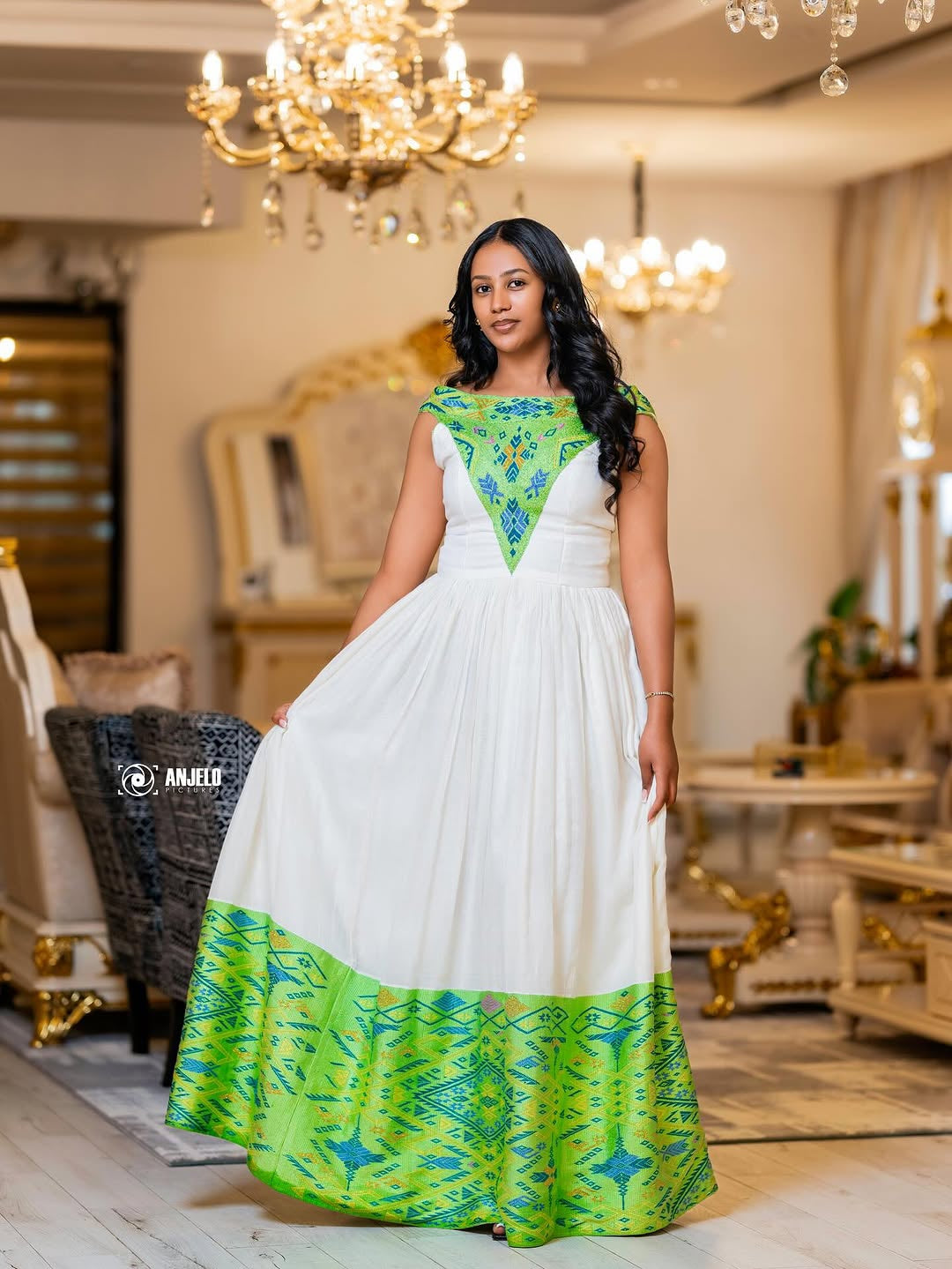Green Tilf Habesha Kemis – Modern Ethiopian Dress by Tsehaye Mehari
