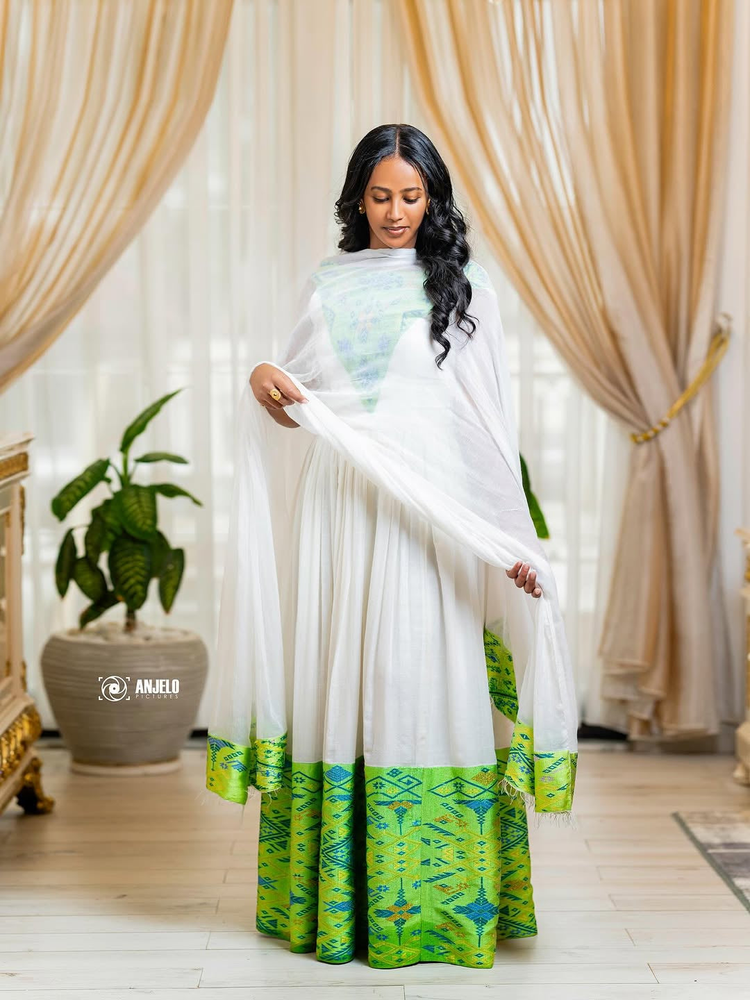 Green Tilf Habesha Kemis – Modern Ethiopian Dress by Tsehaye Mehari
