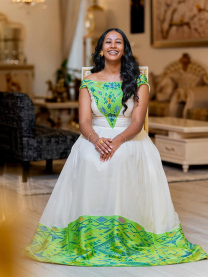Green Tilf Habesha Kemis – Modern Ethiopian Dress by Tsehaye Mehari