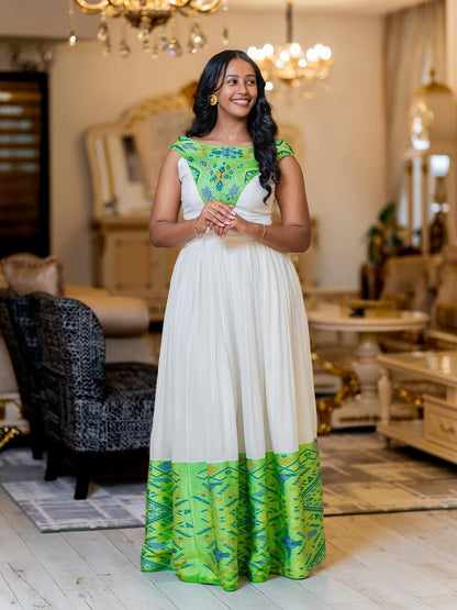 Green Tilf Habesha Kemis – Modern Ethiopian Dress by Tsehaye Mehari