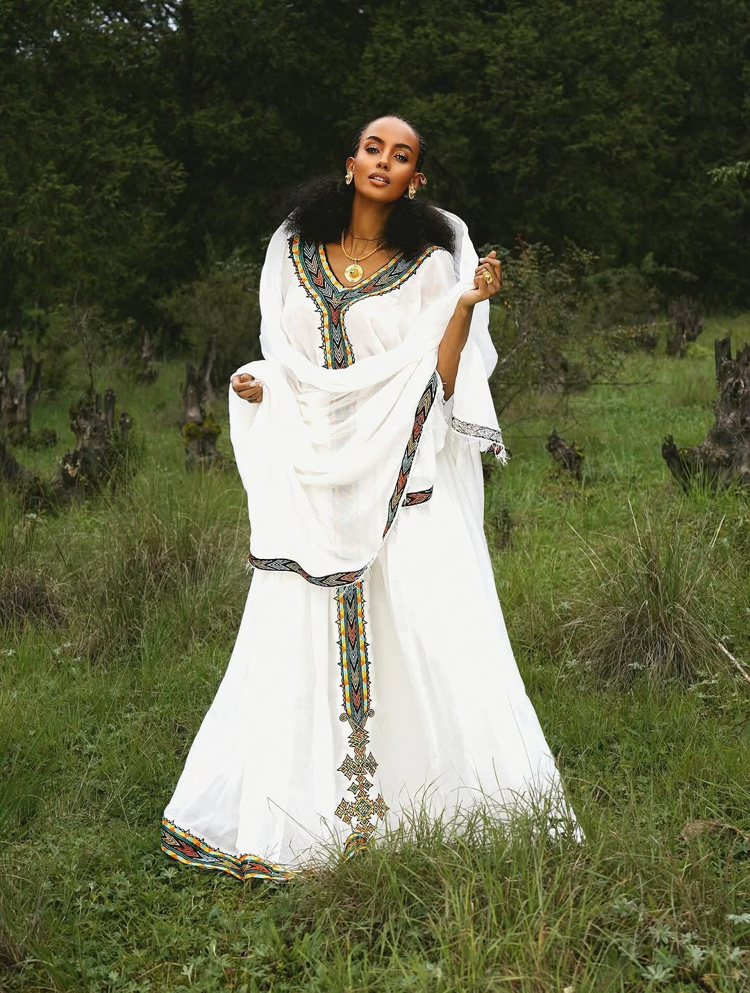 Ceremonial Green Habesha libs – White Handwoven Ethiopian menen clothing | Tsehaye Mehari