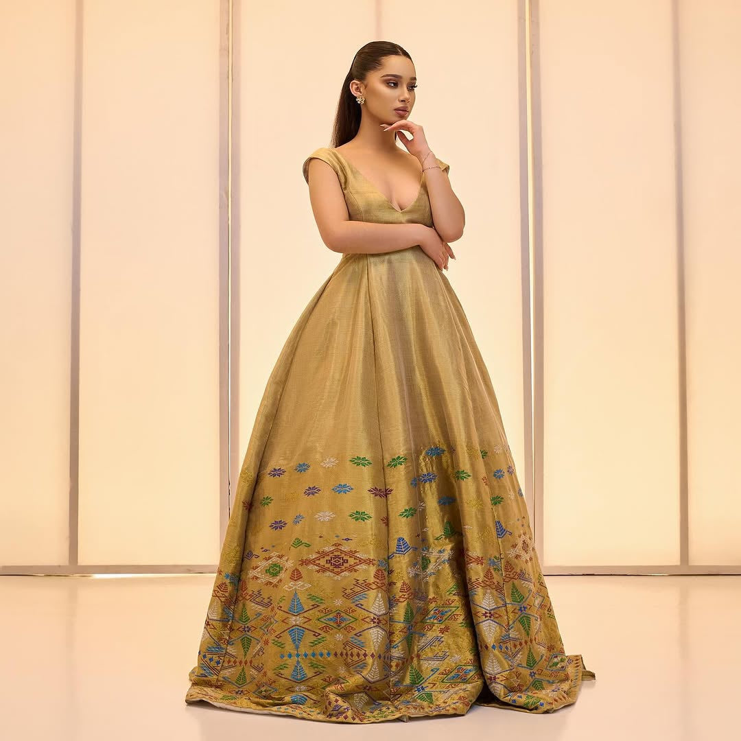 Luxury Gold Habesha Kemis – Ethiopia traditional Wedding Dress by Tsehaye Mehari