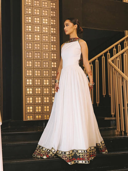 Elegant High-Neck Habesha Dress – Traditional Black & Gold Border kemis by Tsehaye Mehari