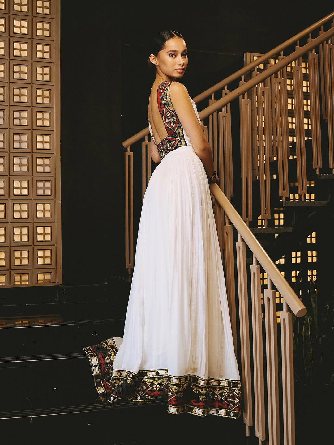 Elegant High-Neck Habesha Dress – Traditional Black & Gold Border kemis by Tsehaye Mehari