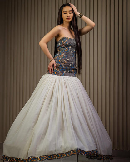 Stunning Black Habesha Wedding Dress – Contemporary Strapless Style with Elegant Full Skirt