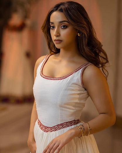 Luxury Red habesha libs – Ivory modern Dress with Contemporary Sleeveless Design by Tsehaye Mehari