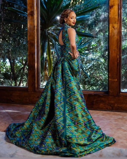 Teal Habesha Kemis & Suit Set – Matching Modern Ethiopian Couple’s Attire by Tsehaye Mehari