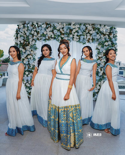 Elegant Blue wedding Habesha Dress – Traditional Habesha Kemis for shemgelna by Tsehaye Mehari