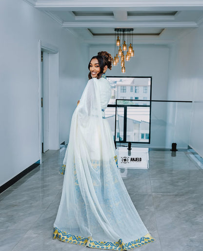 Elegant Blue wedding Habesha Dress – Traditional Habesha Kemis for shemgelna by Tsehaye Mehari