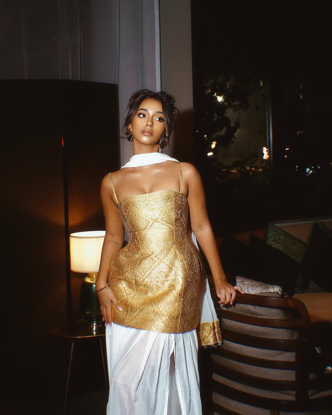 Luxurious Gold & White Habesha Kemis – Handcrafted Elegance Modern Ethiopian Wedding Outfit by Tsehaye Mehari