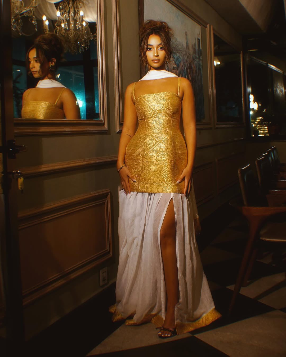 Luxurious Gold & White Habesha Kemis – Handcrafted Elegance Modern Ethiopian Wedding Outfit by Tsehaye Mehari