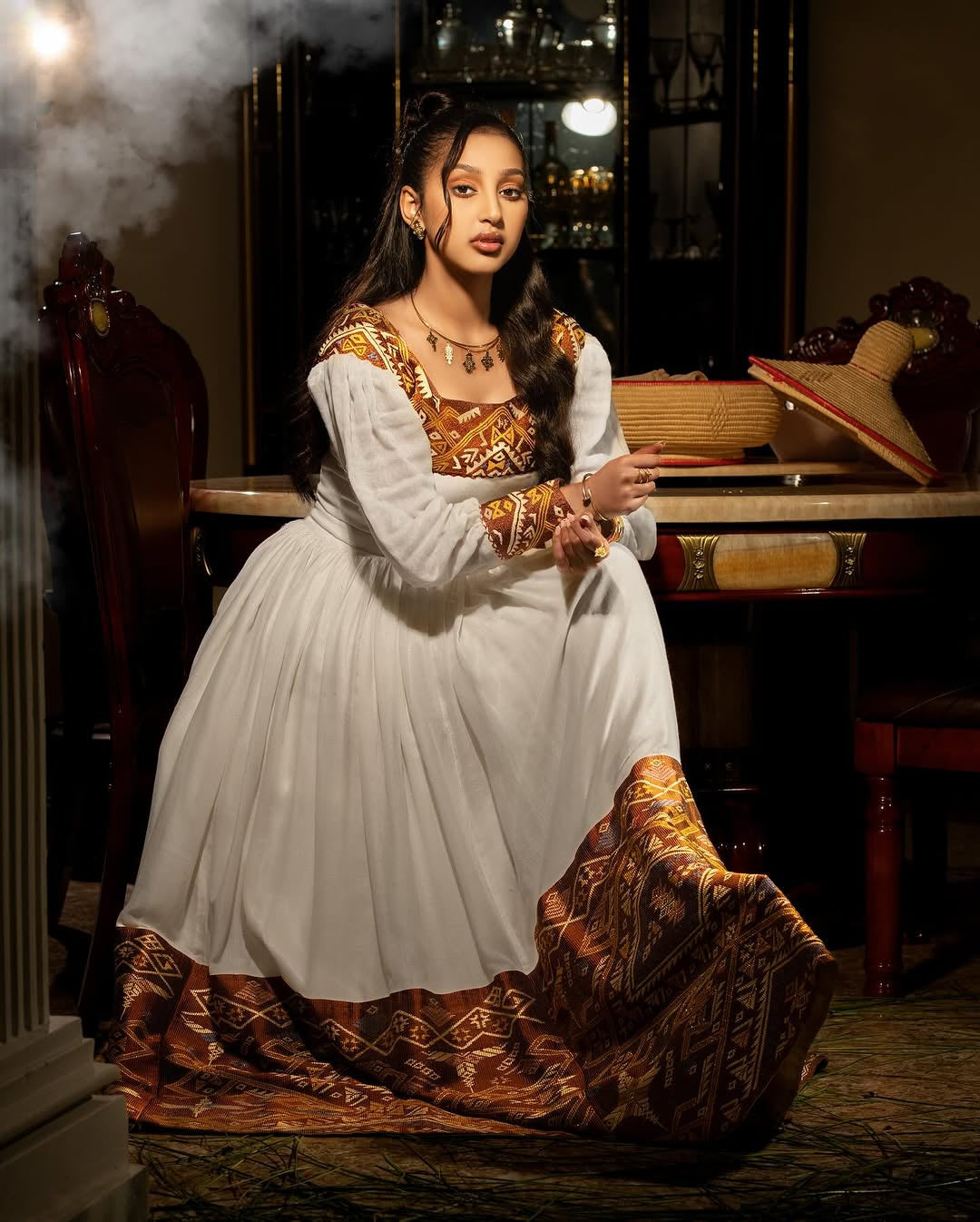 Stunning Brown & Gold Habesha Kemis - Handwoven Ethiopian Traditional Dress by Tsehaye Mehari