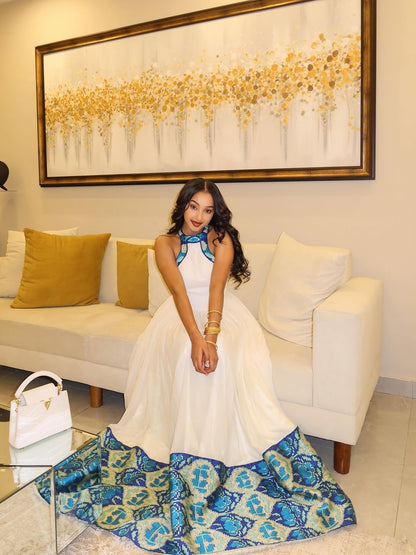 Blue Habesha Kemis – Elegant Custom-Made Ethiopian Traditional Dress for weddings