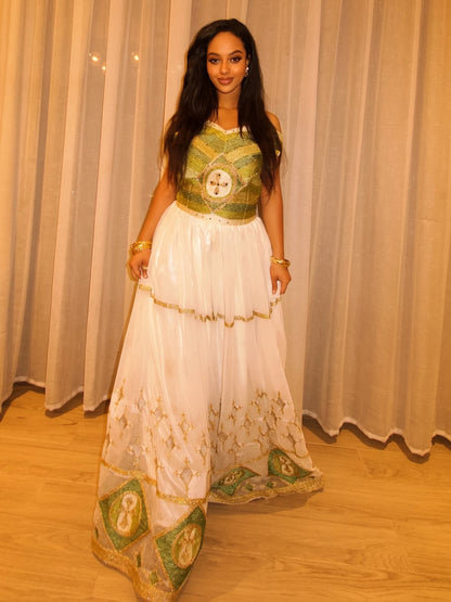 Ethiopian Dresses | Habesha Dress with Green Accents