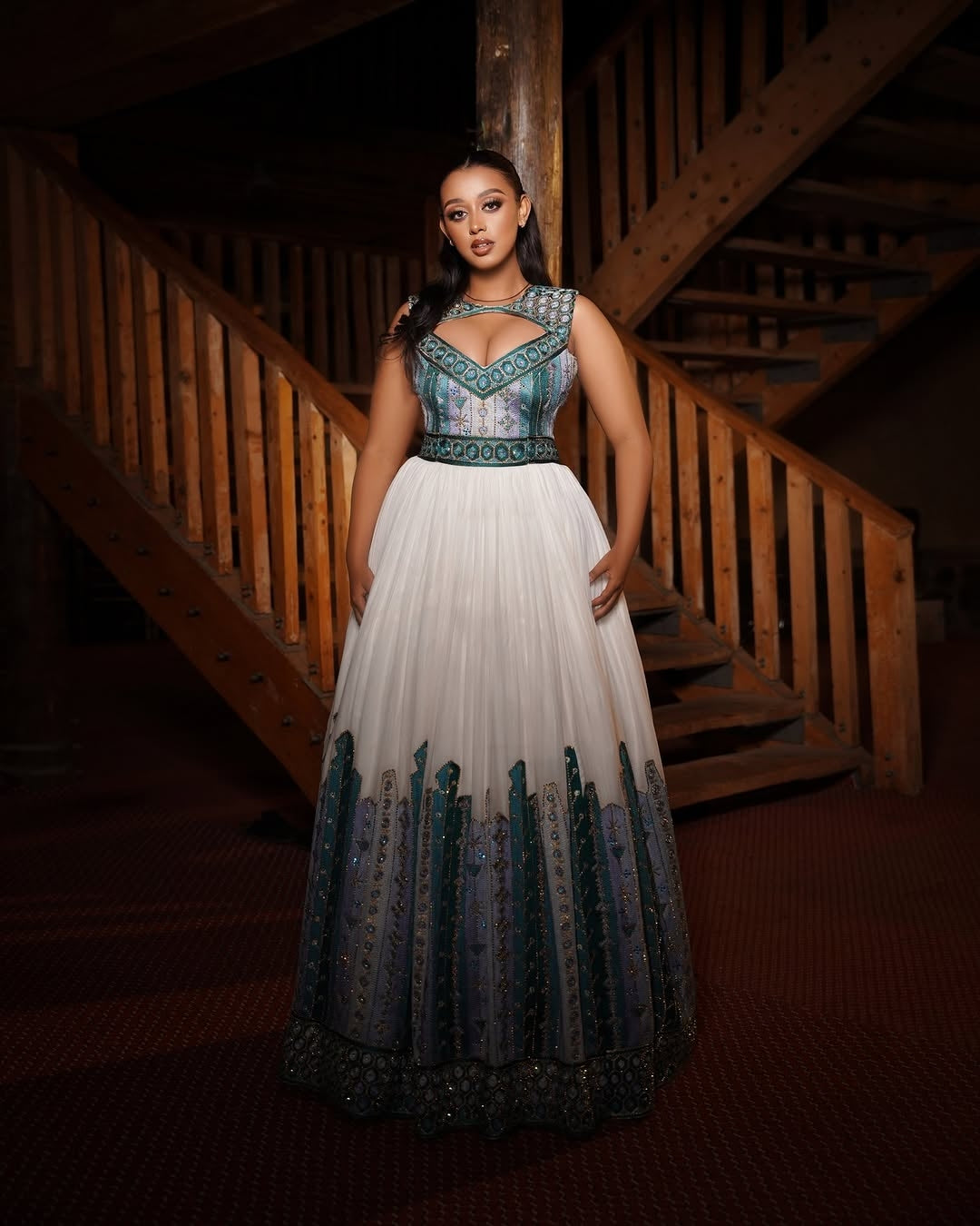 Blue Ethiopian Dress with Bold Tilf– Habesha Kemis for Cultural Occasions