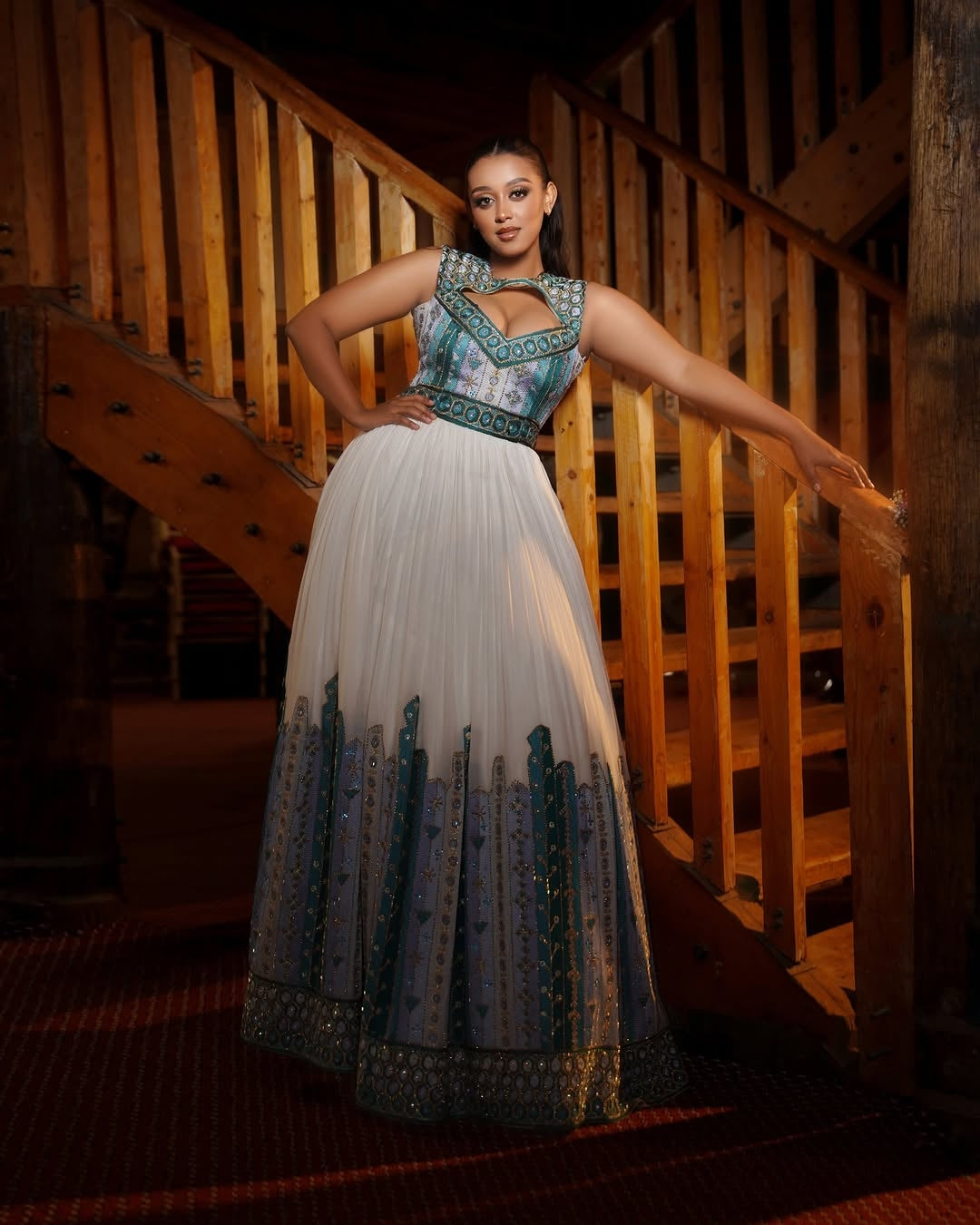 Blue Ethiopian Dress with Bold Tilf– Habesha Kemis for Cultural Occasions