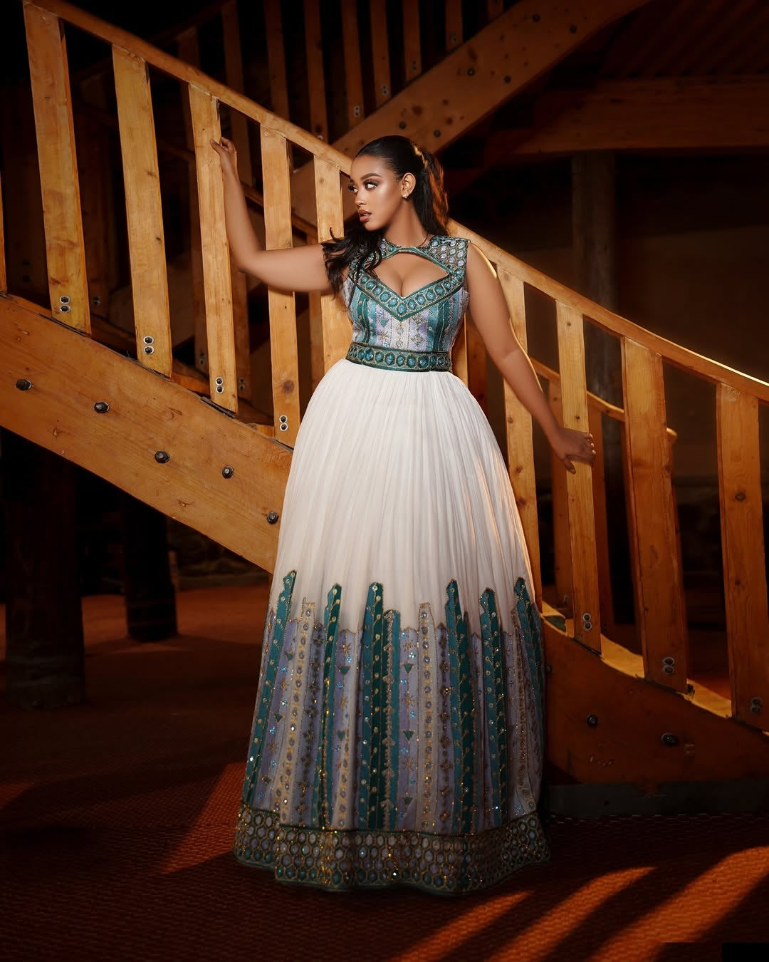 Blue Ethiopian Dress with Bold Tilf– Habesha Kemis for Cultural Occasions